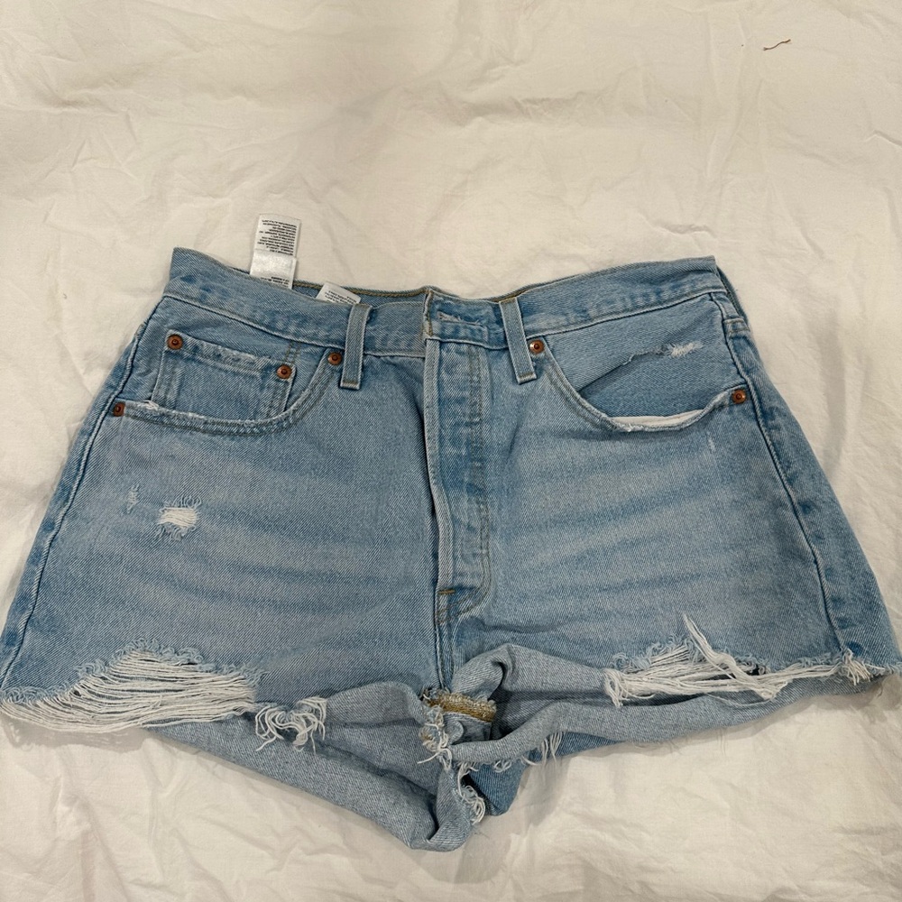 Levi's Blue Jean Shorts High-Waisted Distressed